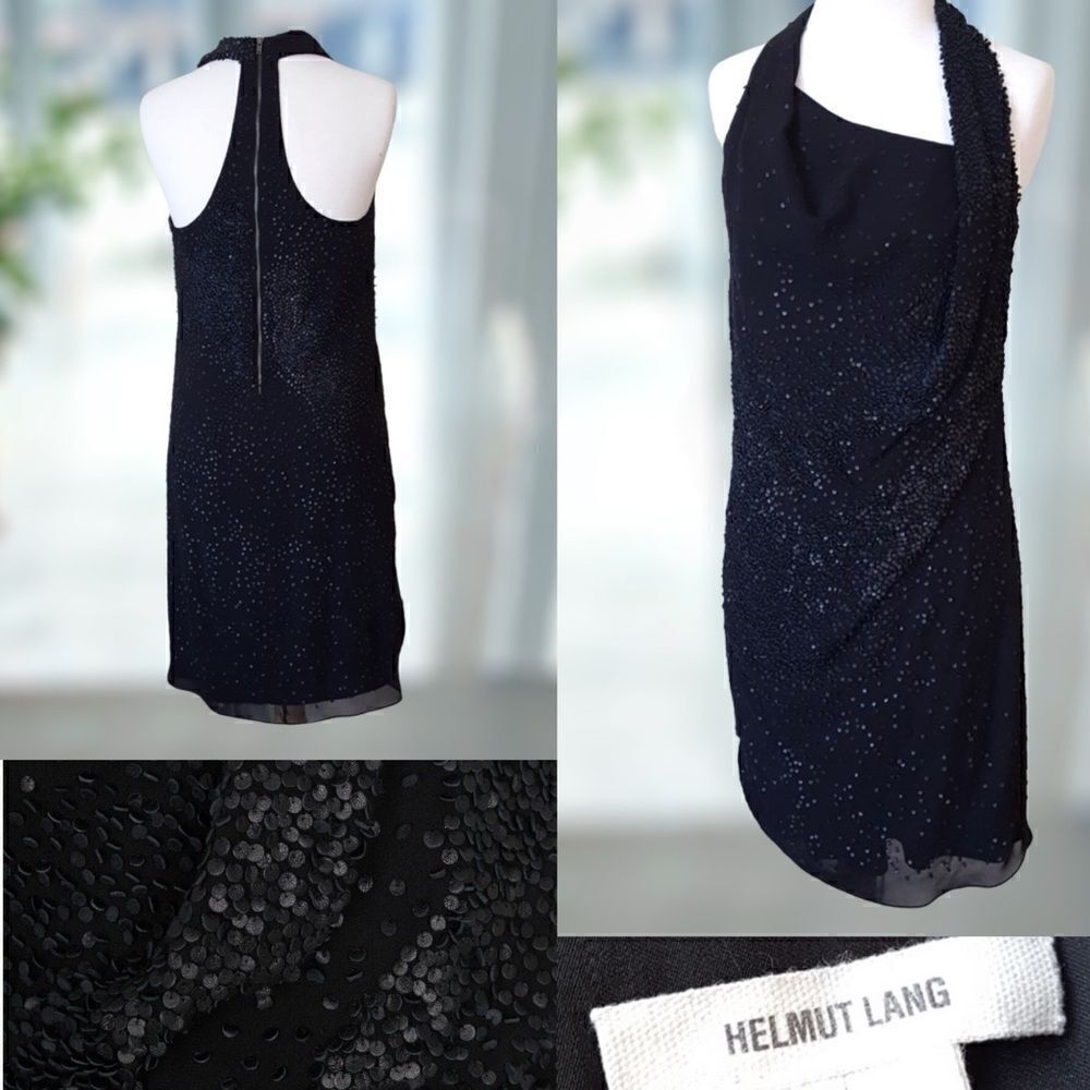 🔥🔥 Helmut Lang GRANULE 100% Silk Embellished Leather Sequin Dress Size 6